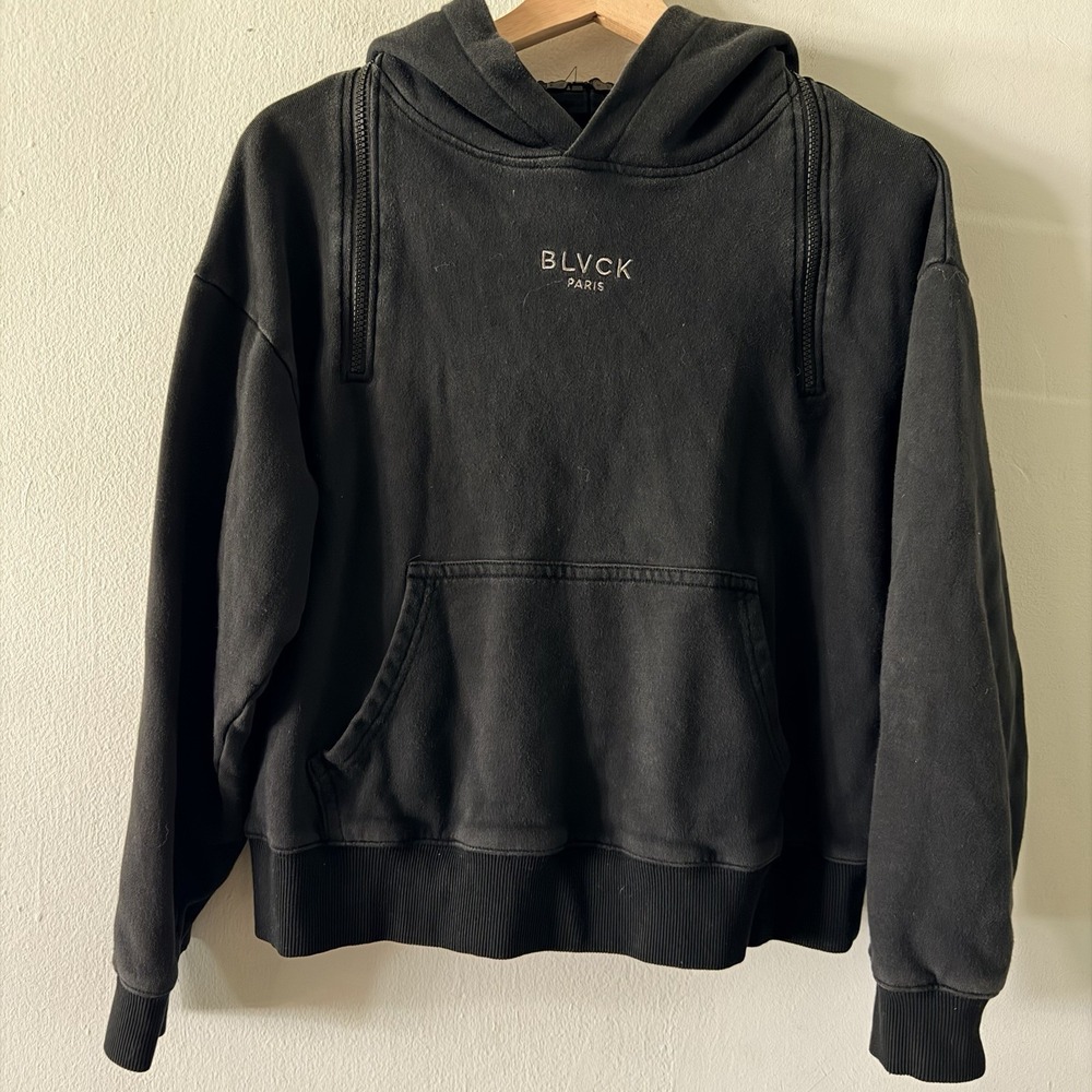 BLVCK Paris Embroidered Hoodie Size Small Zippered Hoodie